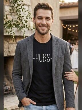 HUBS Black T-Shirt Short Sleeve Wedding Groom Husband Gift Present